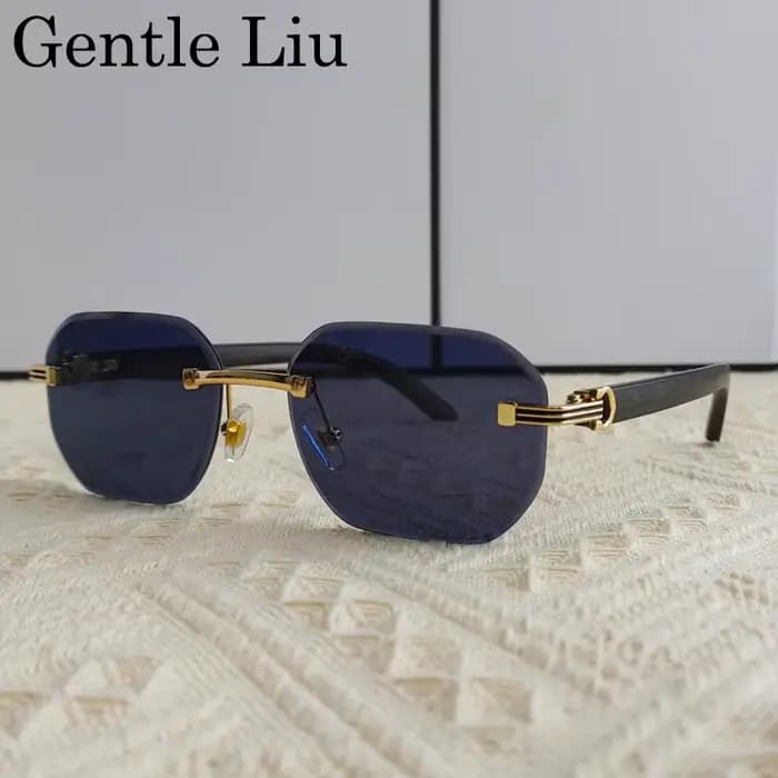 Lunettes de soleil vintage carrées sans monture pour hommes 2026 – Marque de luxe tendance
