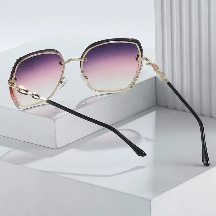 Strass Décor Sans Monture Mode Lunettes De Soleil Pour Femmes Hommes Casual Gradient
