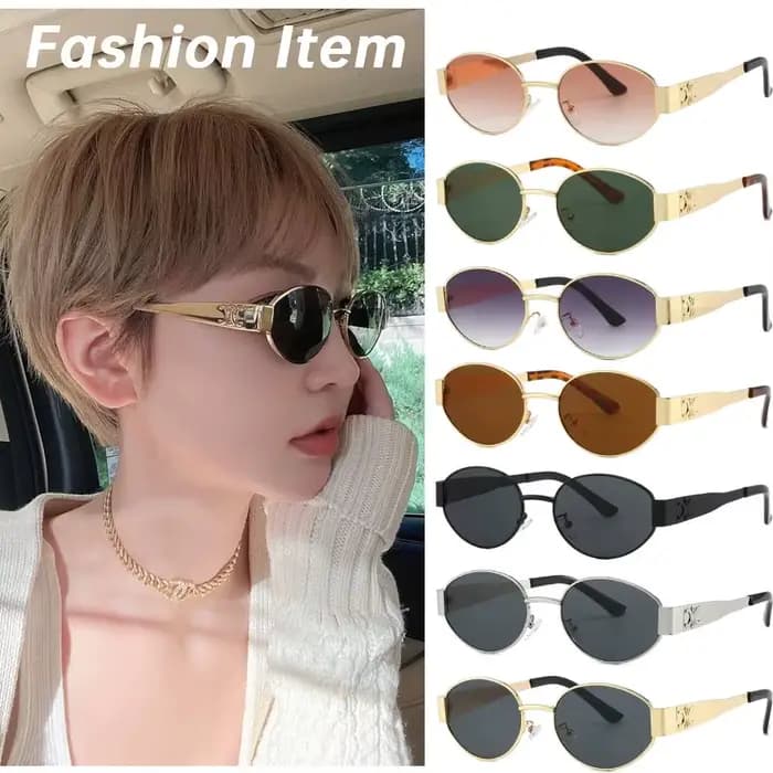 Lunettes de soleil ovales rétro de luxe en métal pour femmes et hommes