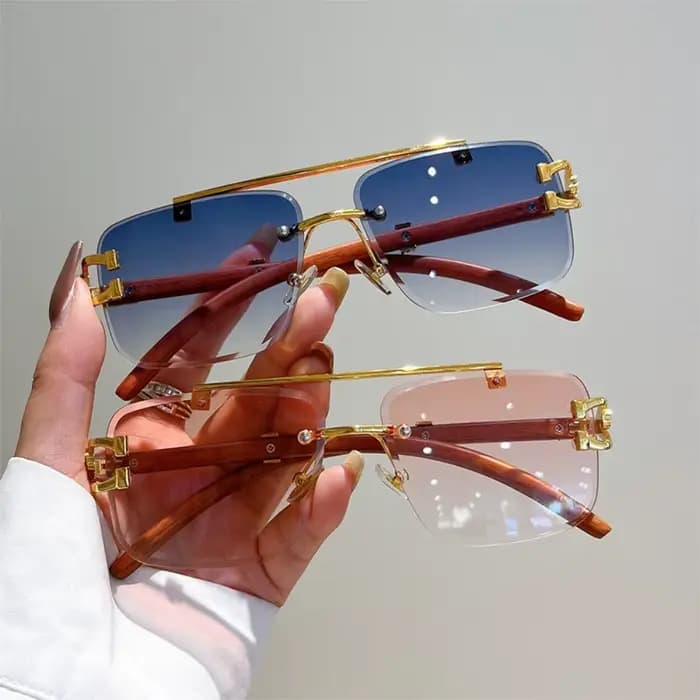 Vintage homme Double faisceau lunettes de soleil femmes sans cadre clair carré noir rouge