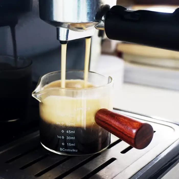 Verres à expresso en verre transparent de 75ML, avec manche en bois, tasse à mesurer, tasse à café, pichet en verre à haute teneur en Borosilicate, Barista