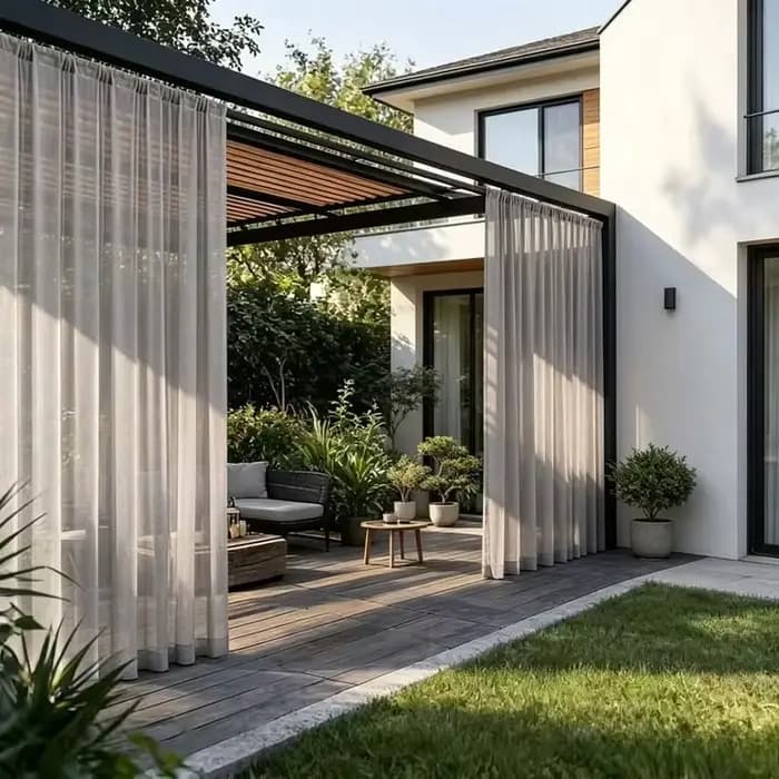 2 rideaux imperméables pour gazebo, voilages transparents pour patio, protection UV, avec passe-tiges pour extérieur, idéal pour jardin, terrasse, balcon