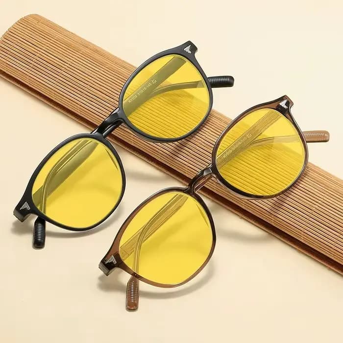Lunettes de vision nocturne à monture ronde et verres jaunes pour hommes et femmes