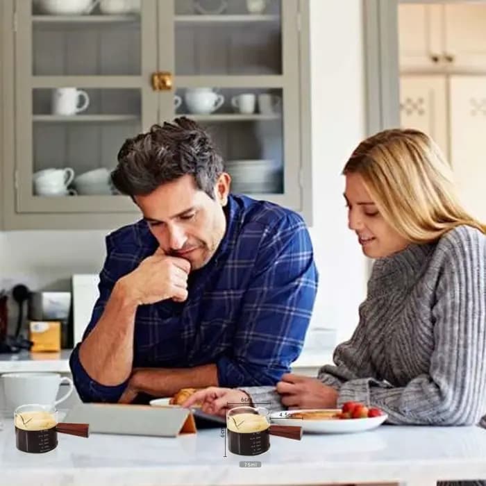 Verres à expresso en verre transparent de 75ML, avec manche en bois, tasse à mesurer, tasse à café, pichet en verre à haute teneur en Borosilicate, Barista