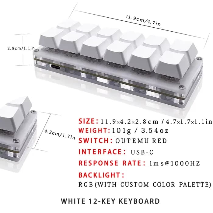 Mini clavier de jeu mécanique 12 touches, clavier à une main, filaire USB-C, OSU, Programmable et échangeable à chaud