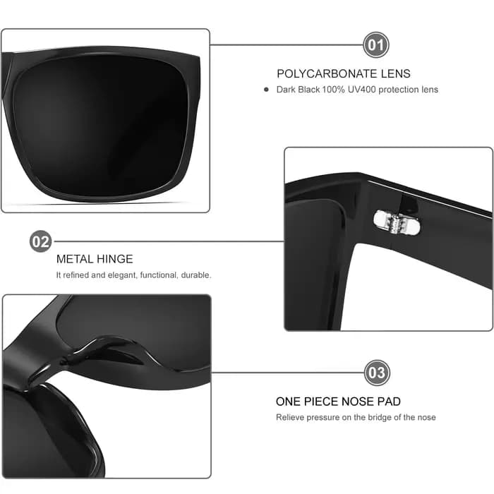 Maxjumovies-Lunettes de soleil carrées extra larges pour hommes, Big Head Dark Black, W8004