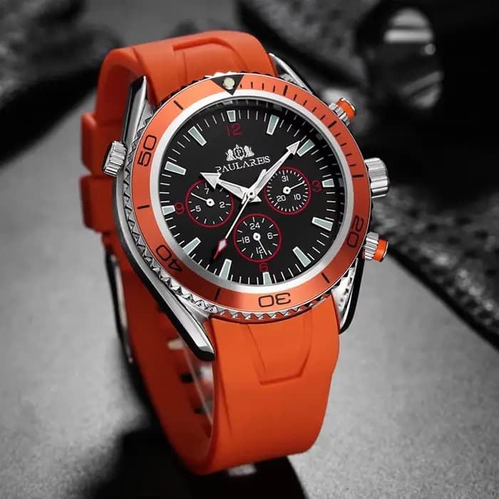 Montres automatiques pour hommes, mécanique, bracelet en caoutchouc, cadran Orange bleu noir, lunette rotative, classique Reloj Hombre Baratos