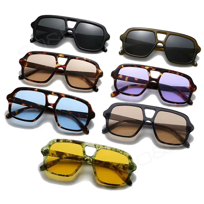 SO & EI Ins mode populaire Double ponts carré hommes lunettes de soleil Vintage Punk jaune bleu nuances UV400