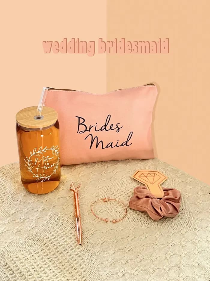 Ensemble de Cadeaux de Demoiselle d'Honneur, Sacs de Maquillage Cosmétique, en Verre de 16oz, pour la Douche des Patients