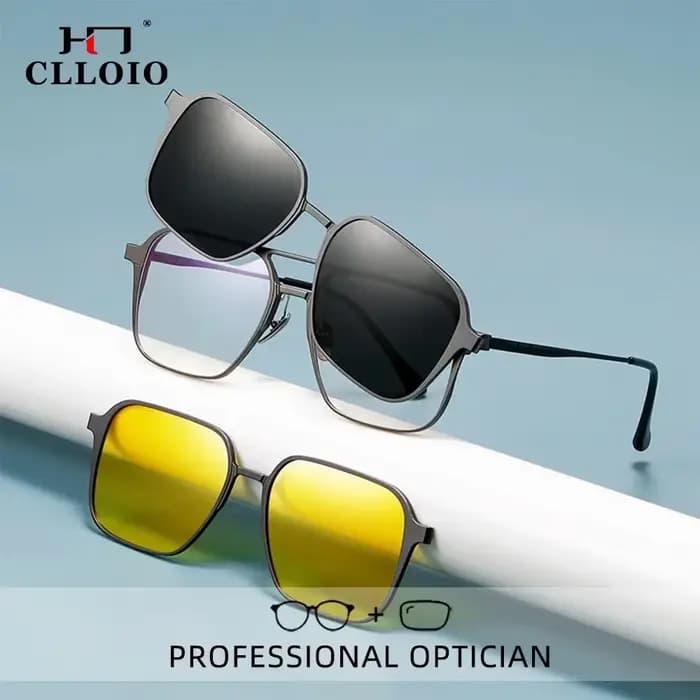 CLLOIO aluminium 3 en 1 pince magnétique optique myopie lunettes pour hommes