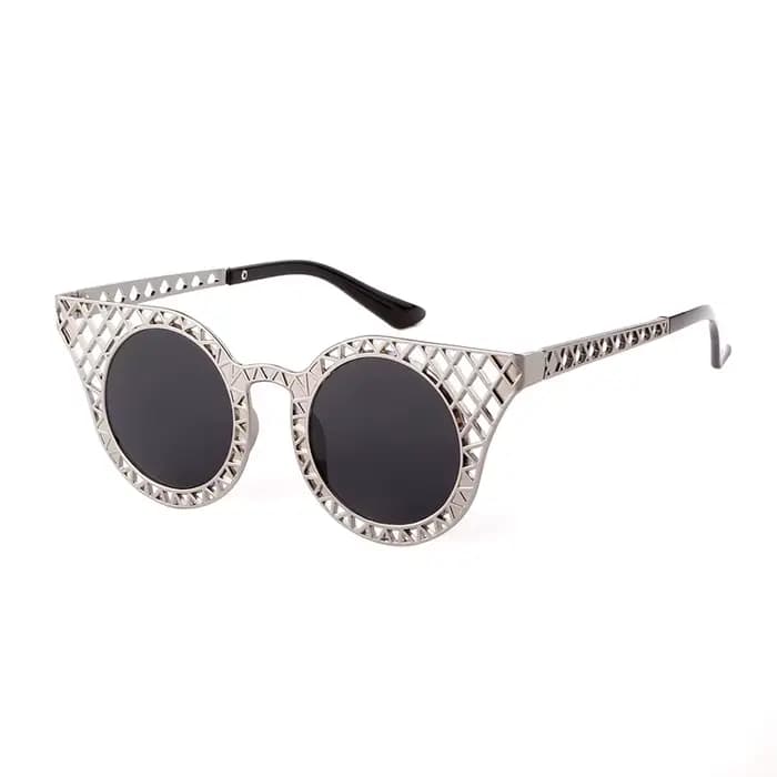 LAURINNY 2025 rond oeil de chat cadre en métal lunettes de soleil femmes hommes rétro marque Design marron