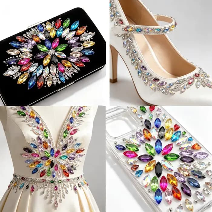 Cristaux de verre 8 tailles et couleurs, formes navette, œil de cheval, marquise, strass à coller pour artisanat, nail art, coques de téléphone, DIY