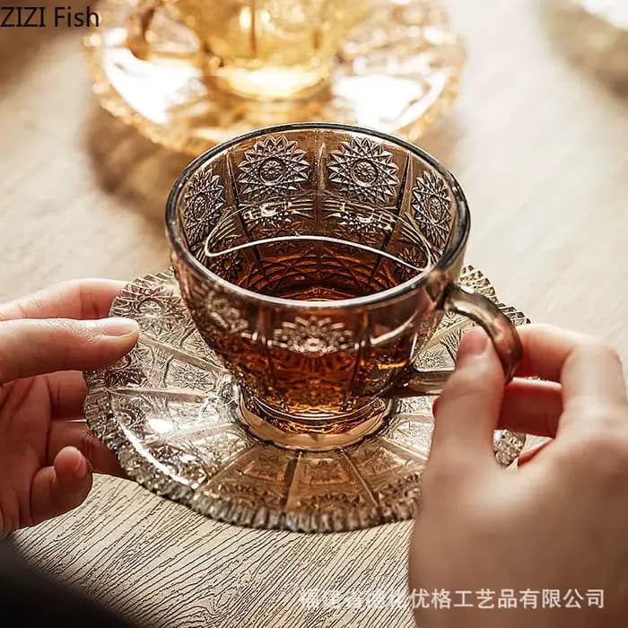 Ensemble de tasses à café en verre nordique pour les amateurs de thé, tasse à latte transparente, ensemble à boire domestique pour les instituts, restaurant de l'après-midi