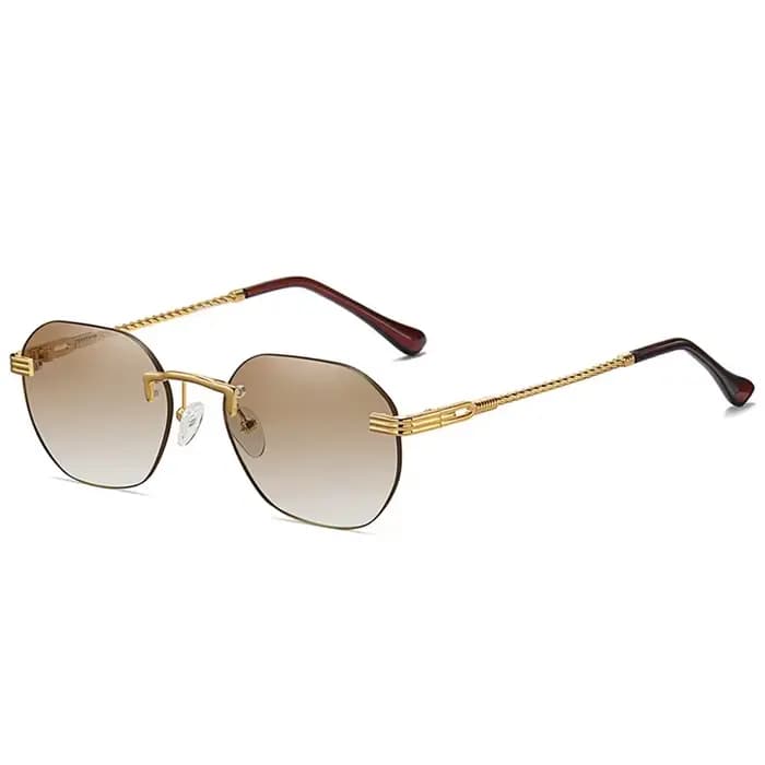 Lunettes de soleil marron sans cadre en métal doré pour femmes