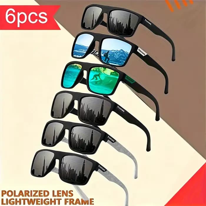 6 paires de lunettes de mode hip-hop colorées de forme carrée