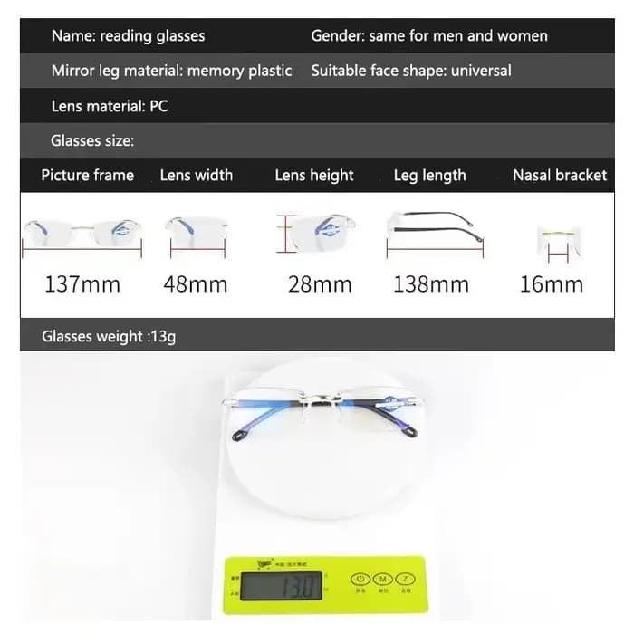 Dioptrie + 1.0 + 1.5 + 2.0 + 2.5 + 3.5 + 4.0 sans cadre Anti-lumière bleue lunettes de lecture femmes hommes dames