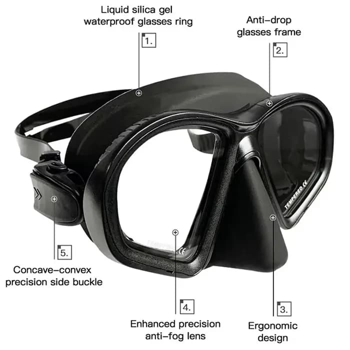 Masque de plongée libre professionnel à faible volume avec lentille M, verre trempé et support de caméra