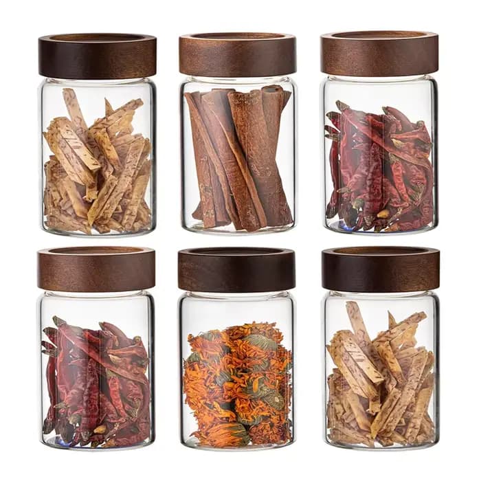 Bocaux en verre pour aliments avec couvercles hermétiques à vis en bois d'acacia, bocaux à épices avec couvercles, organisation pour bocaux, bouteilles et contenants