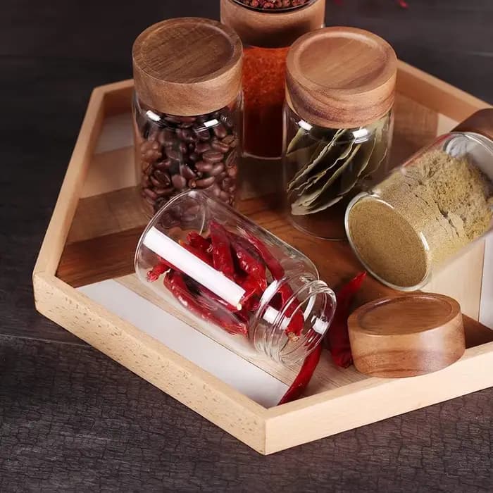 Bocaux en verre pour aliments avec couvercles hermétiques à vis en bois d'acacia, bocaux à épices avec couvercles, organisation pour bocaux, bouteilles et contenants