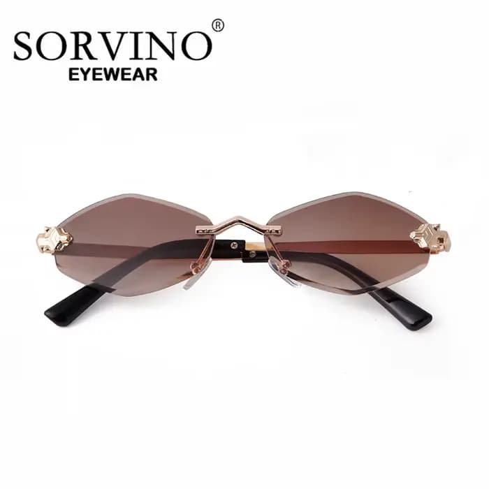 Lunettes de soleil en losange polygonales sans monture pour femmes