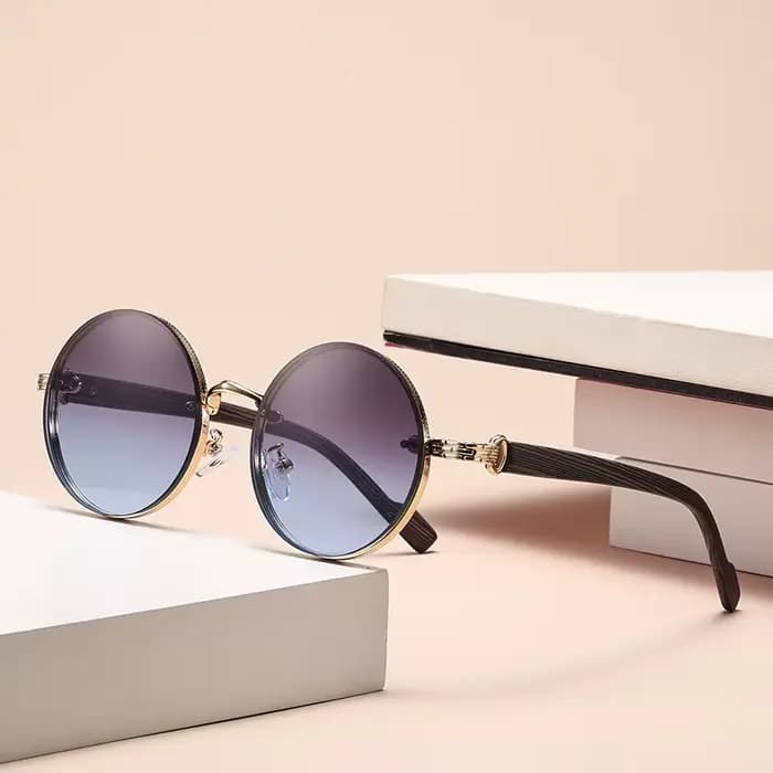 Lunettes de soleil rondes vintage 2025 – Tendance classique dégradée pour l'extérieur – Design de marque de luxe – Monture métallique – 2453