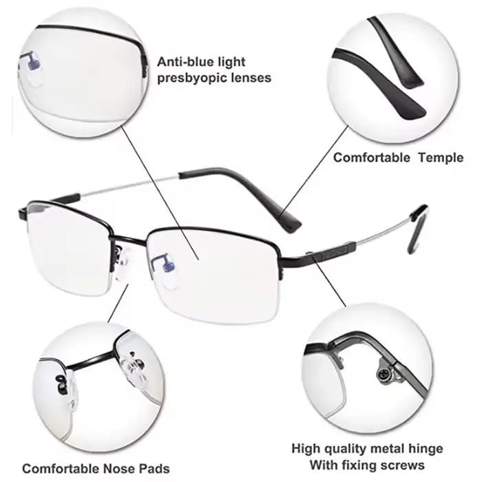 Lunettes de lecture photochromiques progressives en alliage de titane pour femmes et hommes