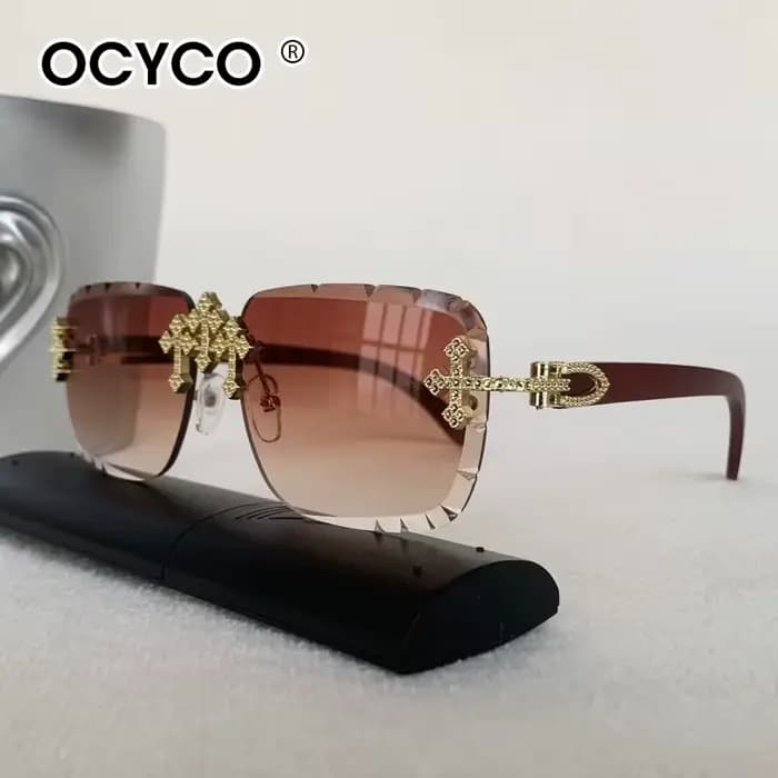 Lunettes de soleil carrées sans bords pour hommes