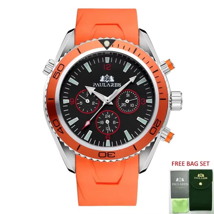 Montres automatiques pour hommes, mécanique, bracelet en caoutchouc, cadran Orange bleu noir, lunette rotative, classique Reloj Hombre Baratos
