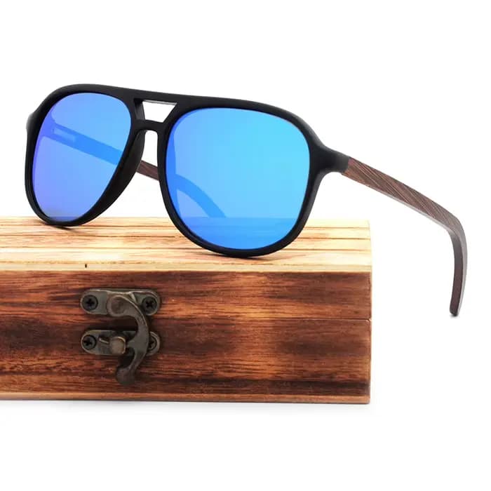 COIan-Lunettes de soleil carrées polarisées vintage en bois pour hommes