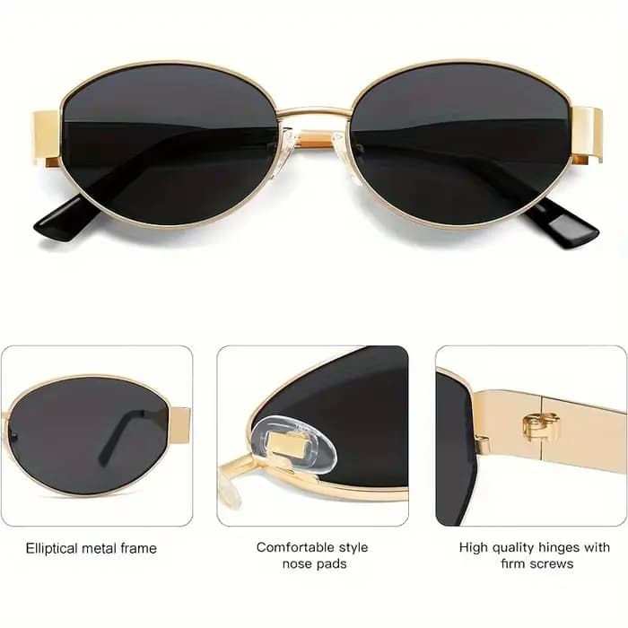 Lunettes de soleil ovales tendance pour femmes 2026 – Monture métallique de marque de luxe