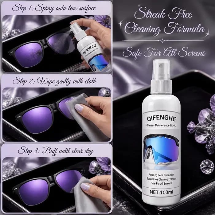 Spray de Soin Léger pour Lunettes 3.38oz Anti-Buée Effet Cristal