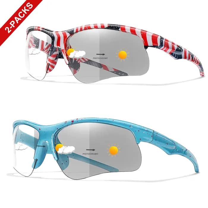 2 paires de lunettes de soleil photochromiques à la mode pour hommes et femmes