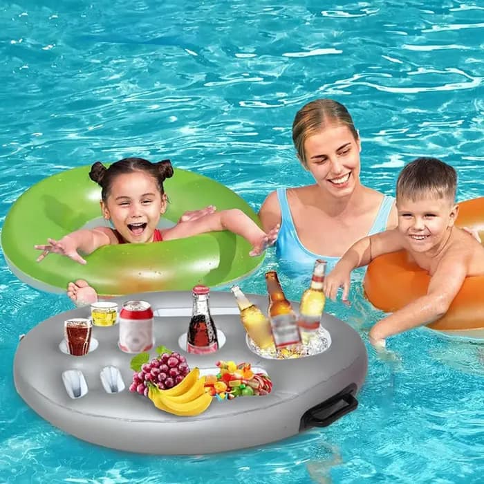 Table de piscine gonflable flottante avec porte-boissons et plateau réfrigérant pour l'été – Accessoire de piscine et de plage