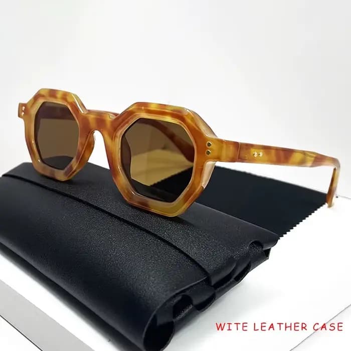 Lunettes de soleil rétro polygonales ambrées pour femmes