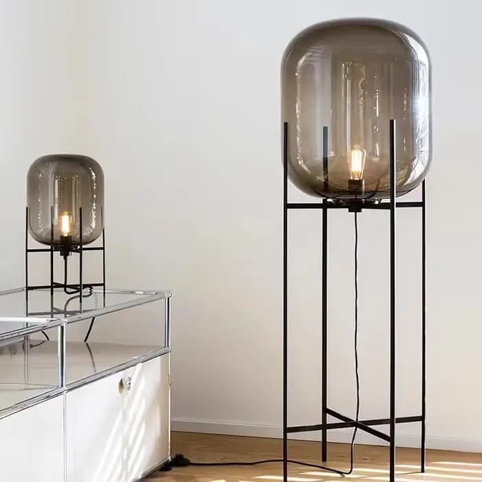 Lampadaire sur pied boule de verre Oda Pulpo, lampe sur pied pour chambre, bureau, salon, lecture, villa, bulle, gris fumé