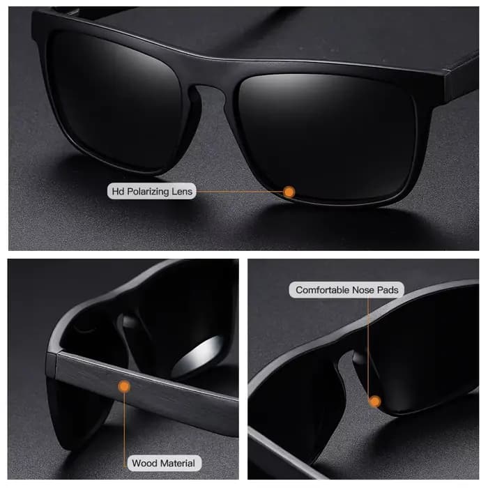 Nouvelles Arrivées GM – Lunettes de Soleil Polarisées Noires en Bois pour Hommes