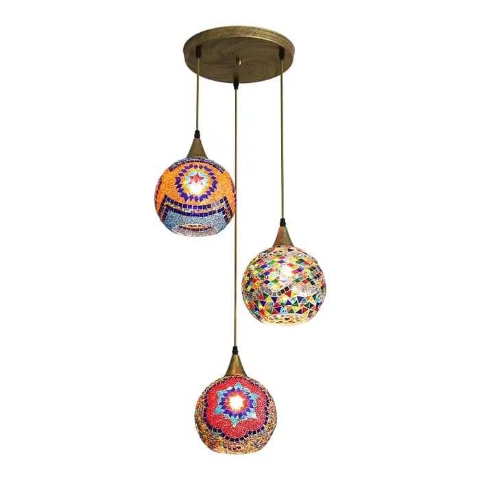 Lampe LED Suspendue en Mosaïque Marocaine, Luminaire Décoratif d'Nik, en Verre Coloré, Style Vintage, Idéal pour un Café, un Restaurant ou un Bar, ou comme Décoration de Noël