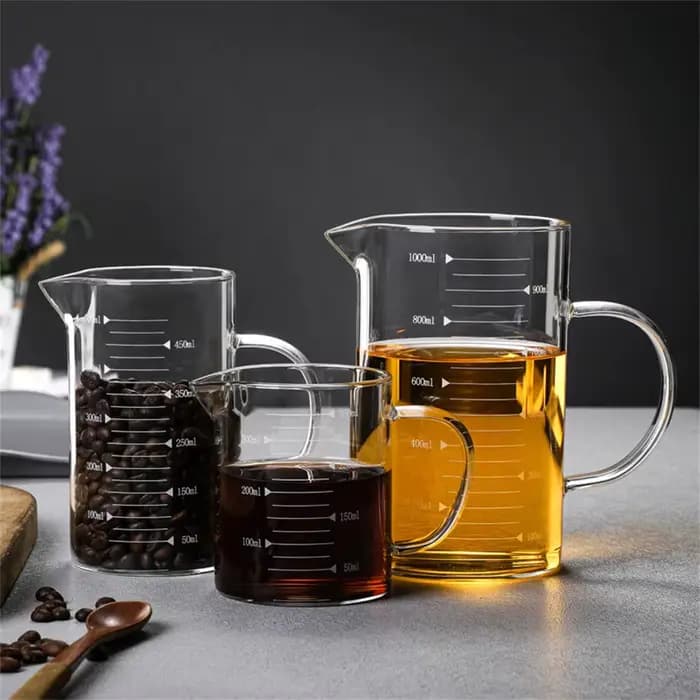 Tasse à mesurer en verre avec poignée 250/350/500/1000 ml, 1 pièce, en verre borosilicate haute résistance, pour lait et café, résistante à la chaleur