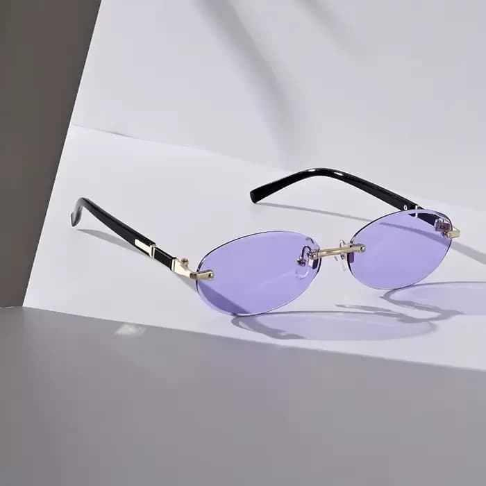 Lunettes de soleil ovales sans monture d'inspiration vintage pour hommes et femmes