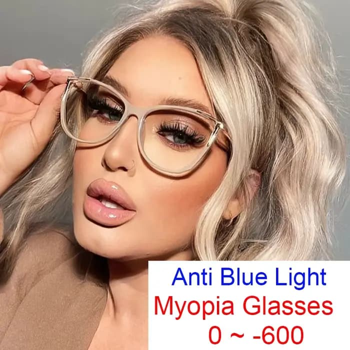 Anti lumière bleue myopie moins dioptrie lunettes-1 -1.5 -6 mode dégradé bleu lunettes grand cadre luxe lunettes oeil de chat Oculos