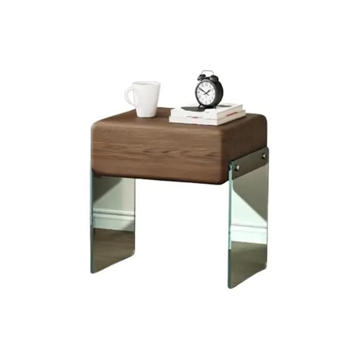 Table de chevet avec tiroir, pieds en verre transparent, Surface en simili cuir, tiroir en bois massif pour chambre à coucher, gris houblon