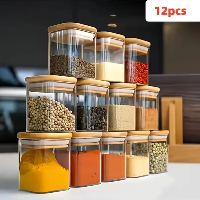 2/4/6/12Pcs-400Ml Pots en verre carrés hermétiques, récipients de stockage alimentaire pour la cuisine, pots de stockage alimentaire avec couvercles, pots à biscuits, pots à sucre, pots de stockage de