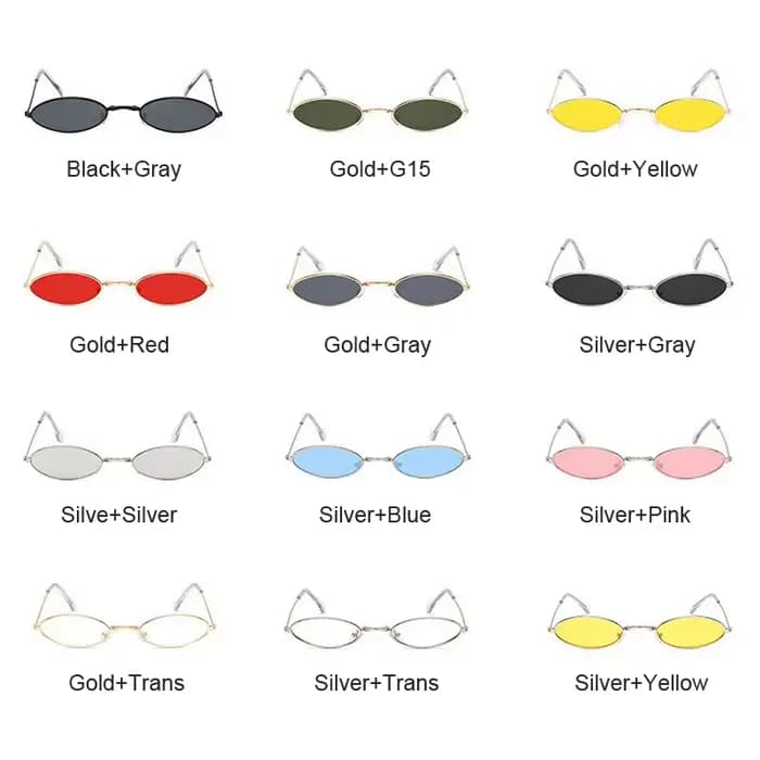Rétro petites lunettes de soleil ovales femme Vintage marque nuances noir rouge métal couleur
