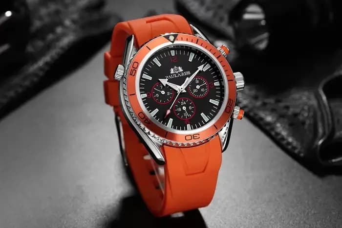 Montre automatique pour hommes, mouvement mécanique à remontage automatique, bracelet en caoutchouc, cadran Orange bleu noir, lunette rotative, montres de mode