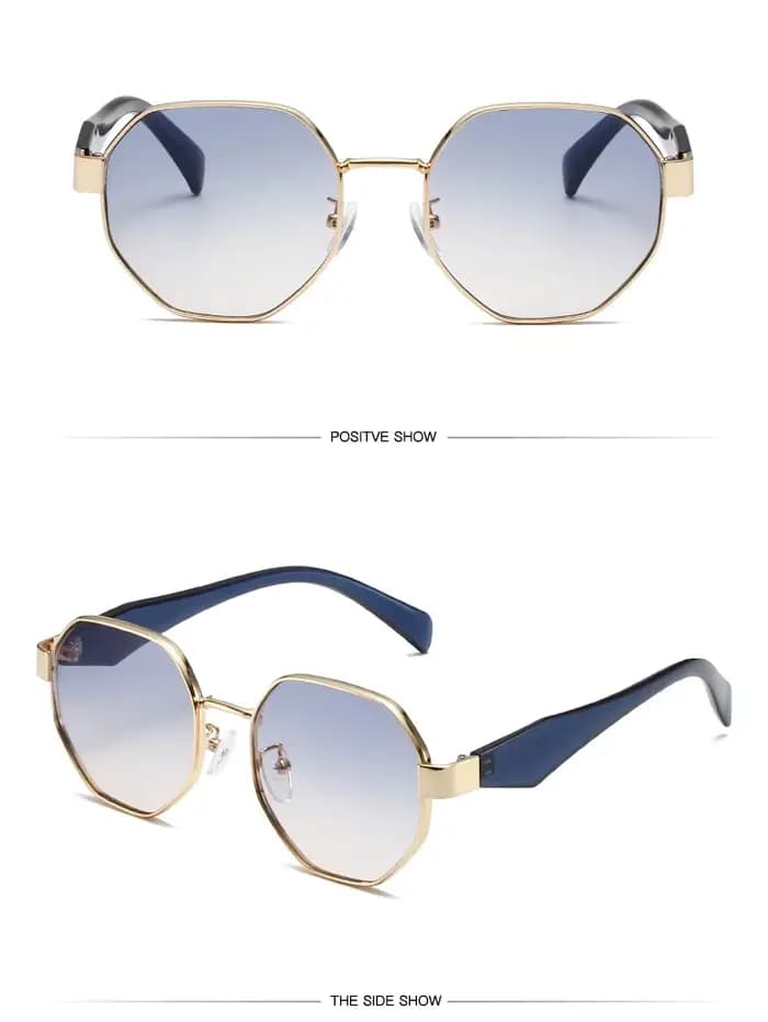 Lunettes de soleil rétro à monture polygonale en métal pour hommes et femmes