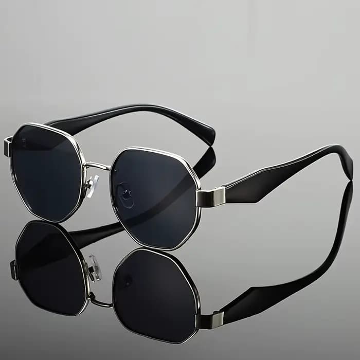Lunettes de soleil hexagonales punk pour femmes avec chaîne