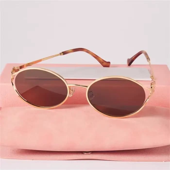 Nouvelles lunettes de soleil ovales à monture en métal marron