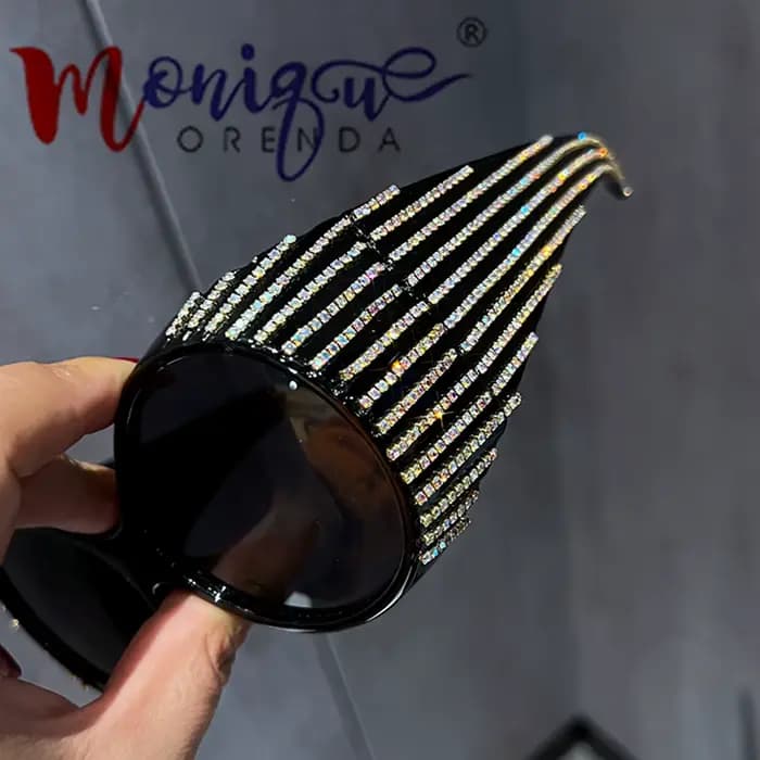 Bling diamant ovale Punk lunettes de soleil femmes à la mode ronde luxe