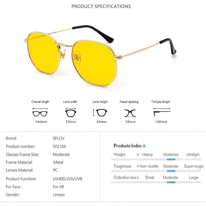 Lunettes de soleil hexagonales pour hommes et femmes
