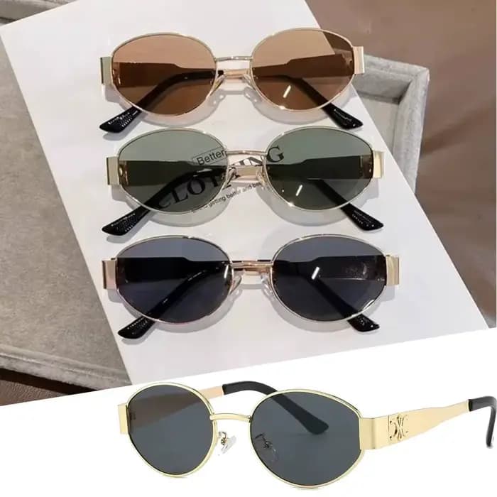 Lunettes de soleil ovales rétro de luxe en métal pour femmes et hommes